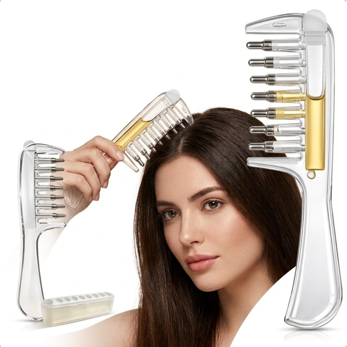 Pente Massageador Aplicador Óleo Cabelo Raiz Couro Cabeludo Todos os Tipos de Cabelos Para Aplicação de Hair Tônico Crescimento Sérum Massagem Nuvae