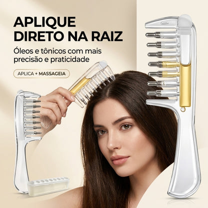 Pente Massageador Aplicador Óleo Cabelo Raiz Couro Cabeludo Todos os Tipos de Cabelos Para Aplicação de Hair Tônico Crescimento Sérum Massagem Nuvae