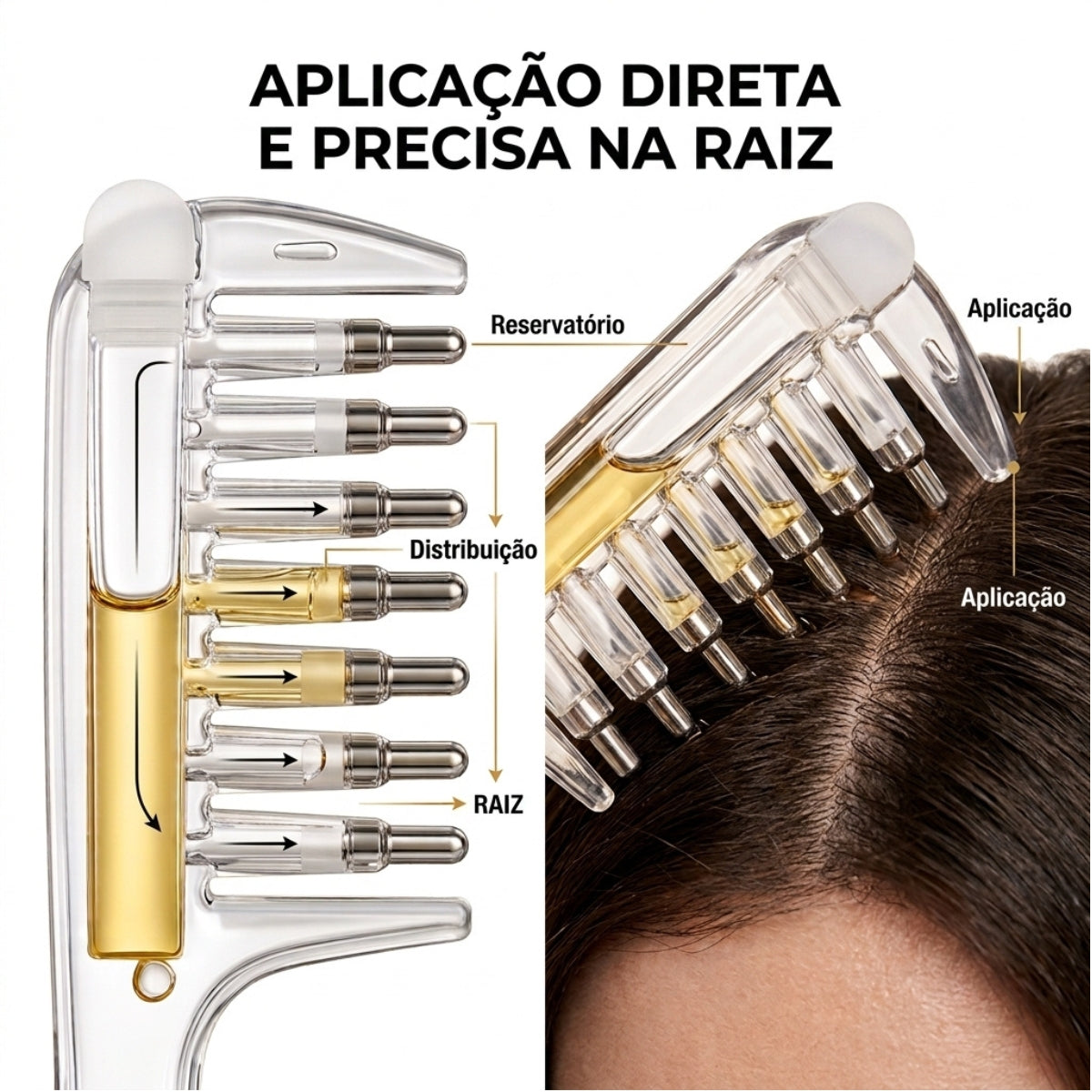 Pente Massageador Aplicador Óleo Cabelo Raiz Couro Cabeludo Todos os Tipos de Cabelos Para Aplicação de Hair Tônico Crescimento Sérum Massagem Nuvae
