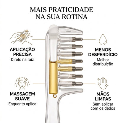 Pente Massageador Aplicador Óleo Cabelo Raiz Couro Cabeludo Todos os Tipos de Cabelos Para Aplicação de Hair Tônico Crescimento Sérum Massagem Nuvae