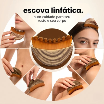 Escova Facial Manual de Drenagem Linfatica Gua Sha Reduz Inchaço Cerdas Macias e Cabo Anatômico Nuvae