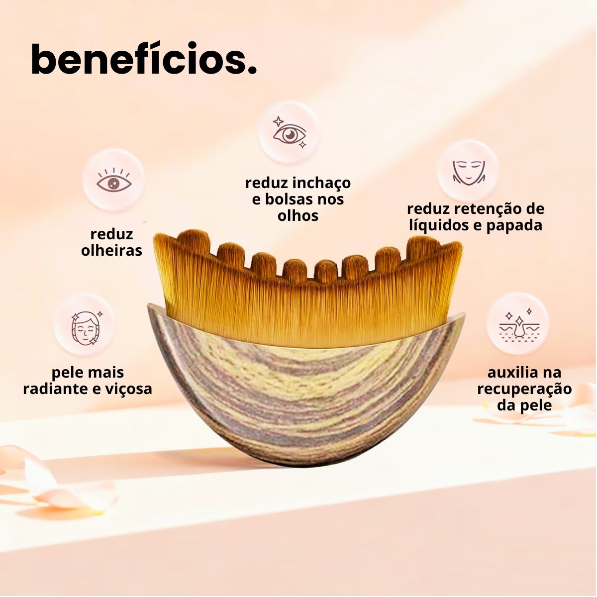Escova Facial Manual de Drenagem Linfatica Gua Sha Reduz Inchaço Cerdas Macias e Cabo Anatômico Nuvae